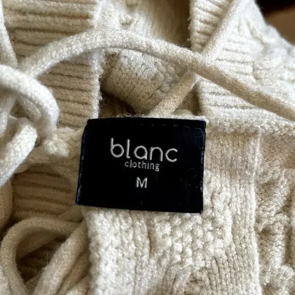 blanc Two Piece Cable Knit Cream Halter Crop Top Mini Skirt Set Size Medium - Picture 10 of 12